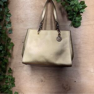 Michael Kors Cynthia medium satchel in metallic gold Saffiano leather